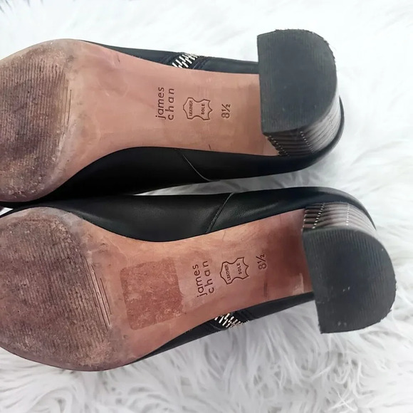 JAMES CHAN | Delia Black Ankle Boots Booties Herringbone Chevron | Size 8.5 - Picture 9 of 13